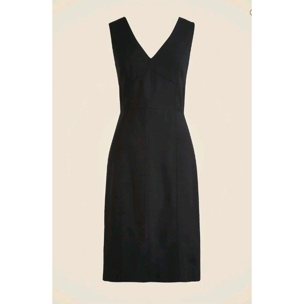J.Crew Seamed Sheath Dress Luster Canvas Black V-neck CN827 $218 Size 12 NWT
